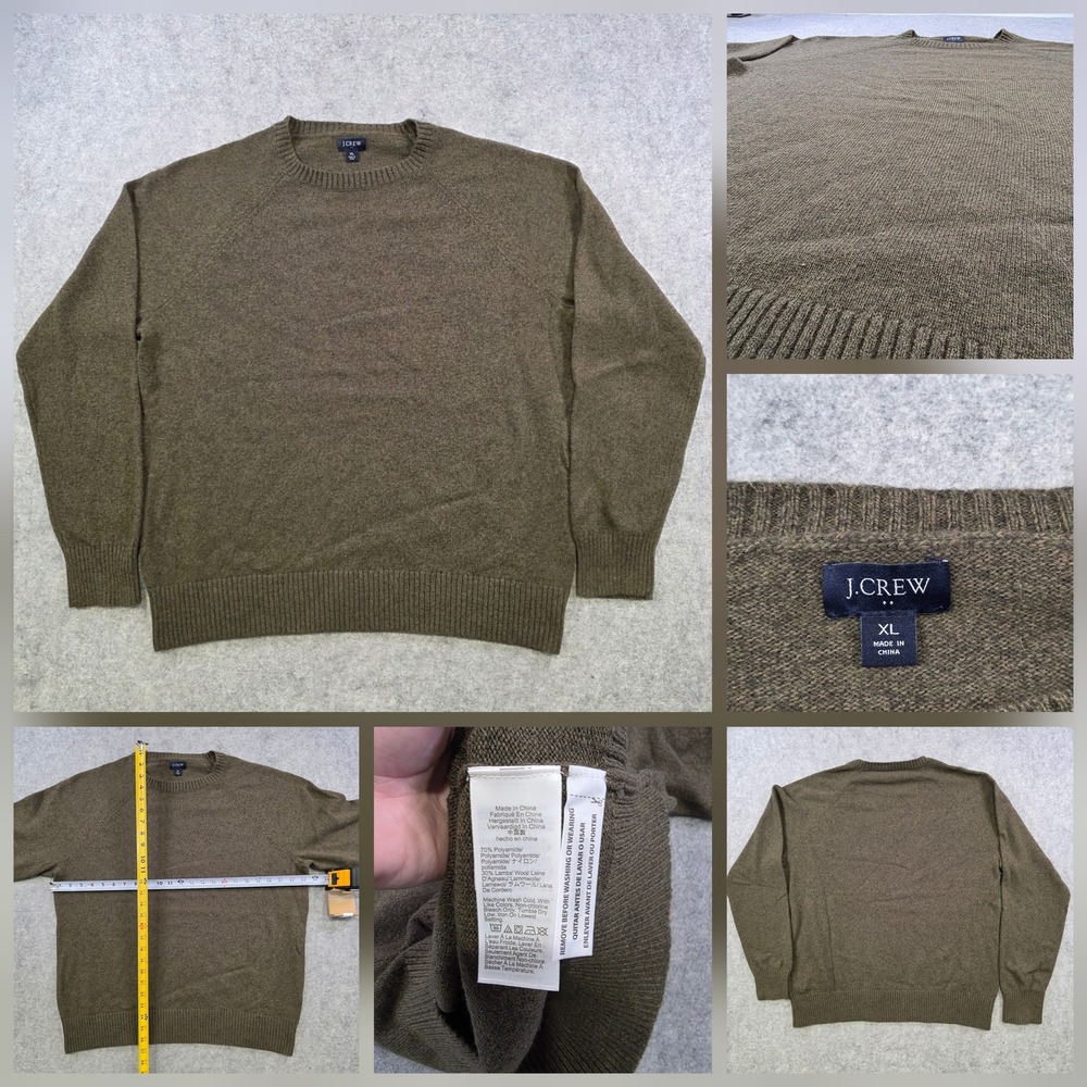 J.Crew Sweater Mens XL Green Lambswool Blend Crewneck Tight Knit Pullover